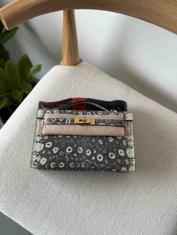 Hermes lizard mini kelly bag black & white