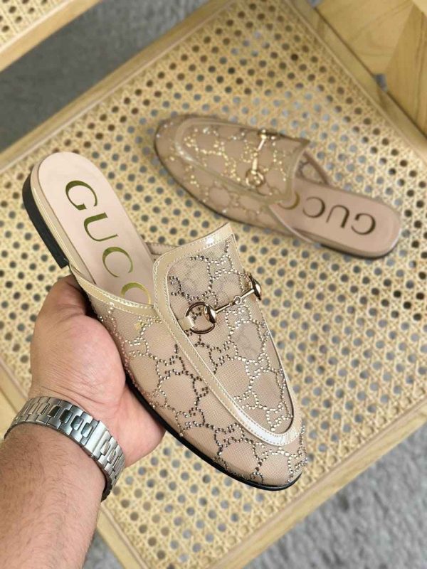 gucci princetown slipper in ivory mesh beige