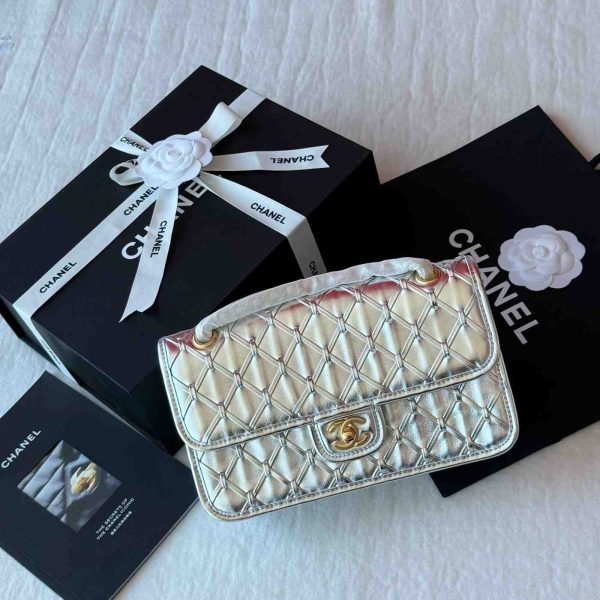Chanel 25s metallic silver mini flap