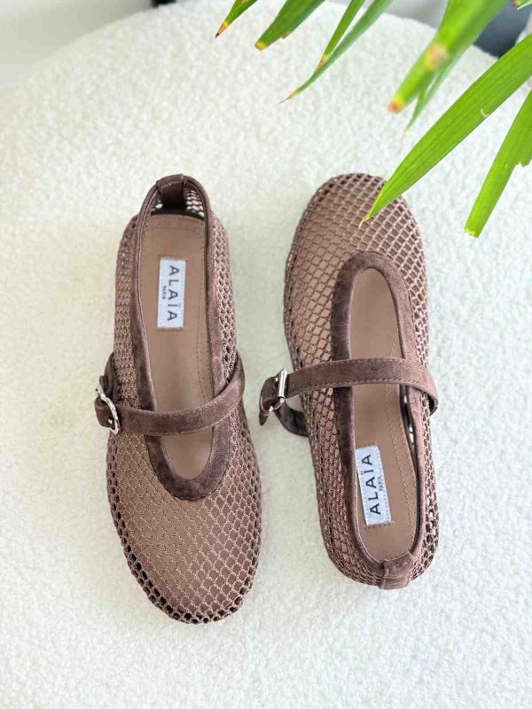 alaia fishnet ballet flats brown