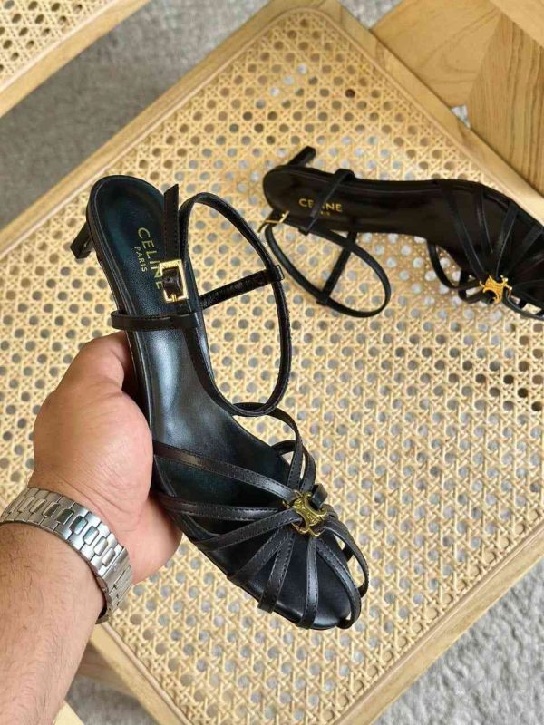 celine triomphe heel sandals black
