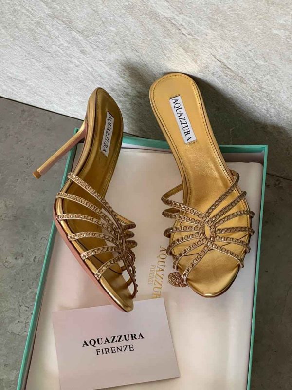 aquazzura flow crystal sandals golden