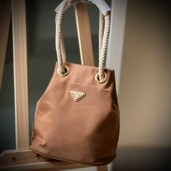 prada mariner re-nylon small bucket bag brown