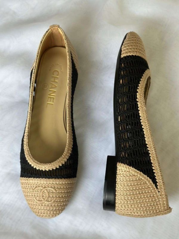 Chanel raffia ballet flats beige-black