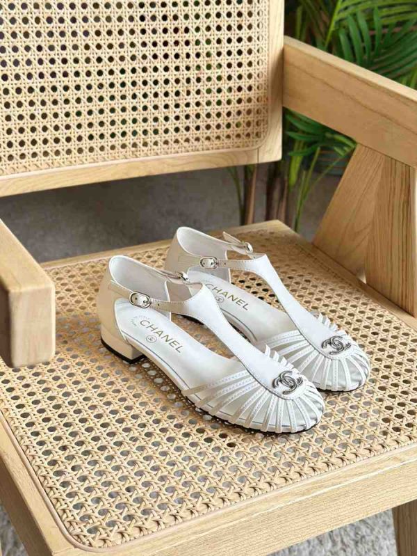 chanel strap cage toe flat sandals white