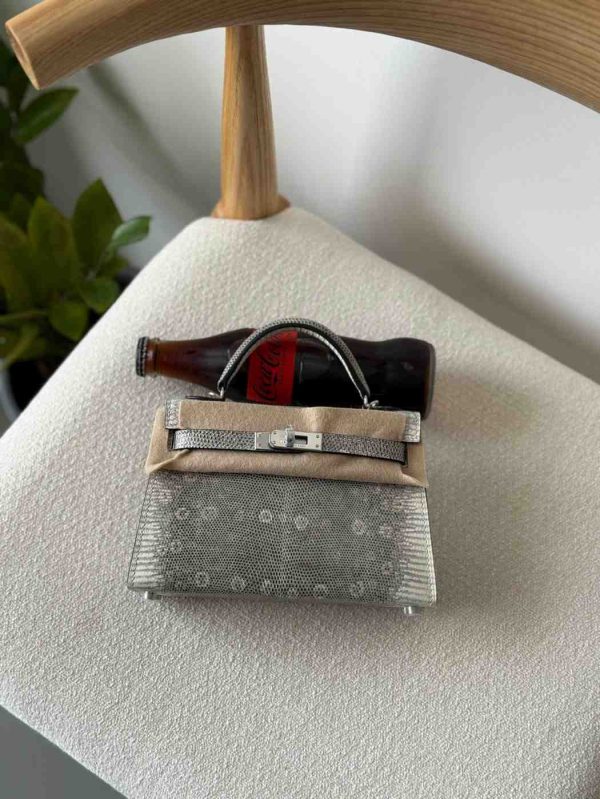 Hermes lizard mini kelly bag silver
