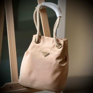 prada mariner re-nylon small bucket bag beige