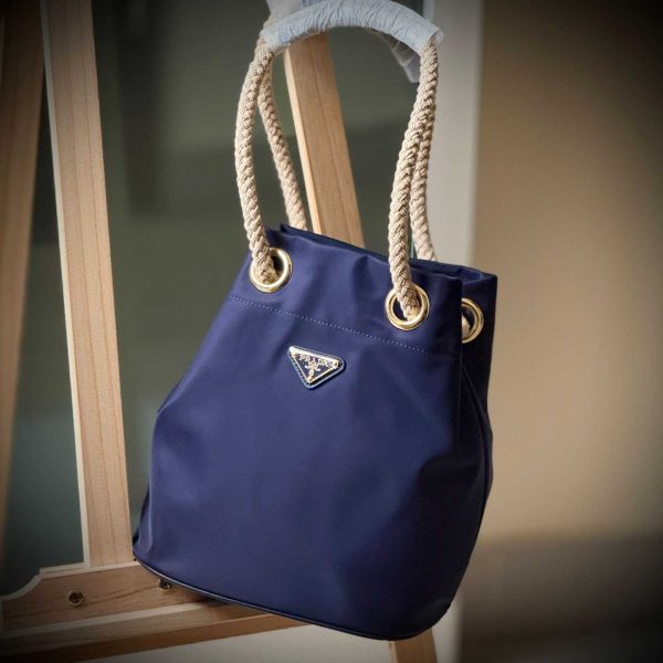 prada mariner re-nylon small bucket bag blue