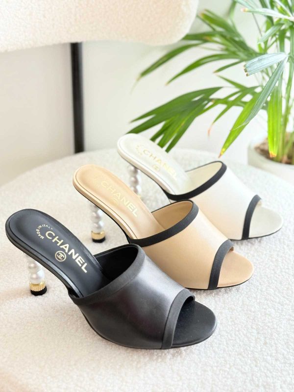 Chanel open toe pearl mules