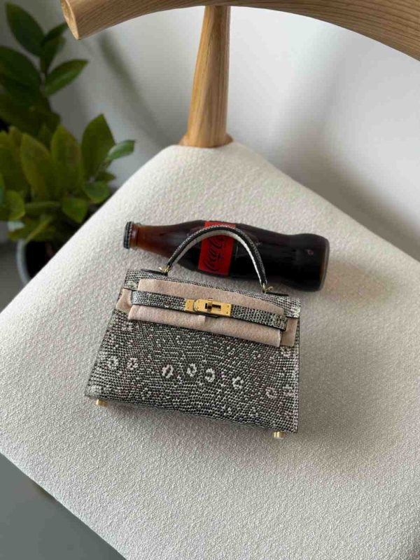Hermes lizard mini kelly bag black & white