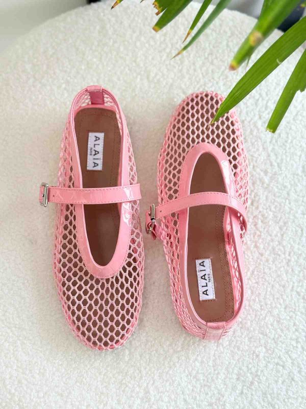 alaia fishnet ballet flats pink