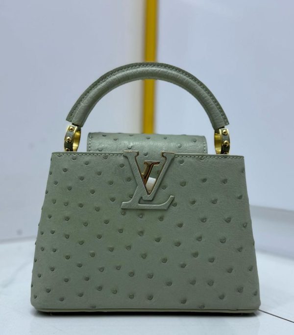 Luis vuitton ostrich capucines bag olive green