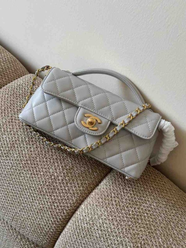 chanel top handle mini flap ash blue