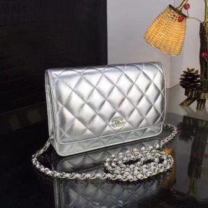 Chanel metallic wallet on chain silver