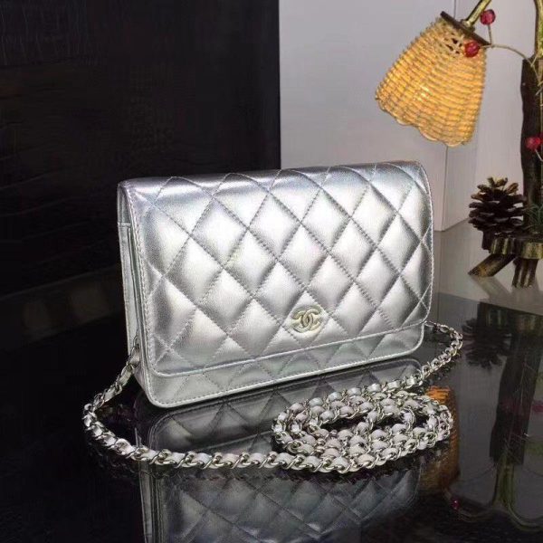 Chanel metallic wallet on chain silver