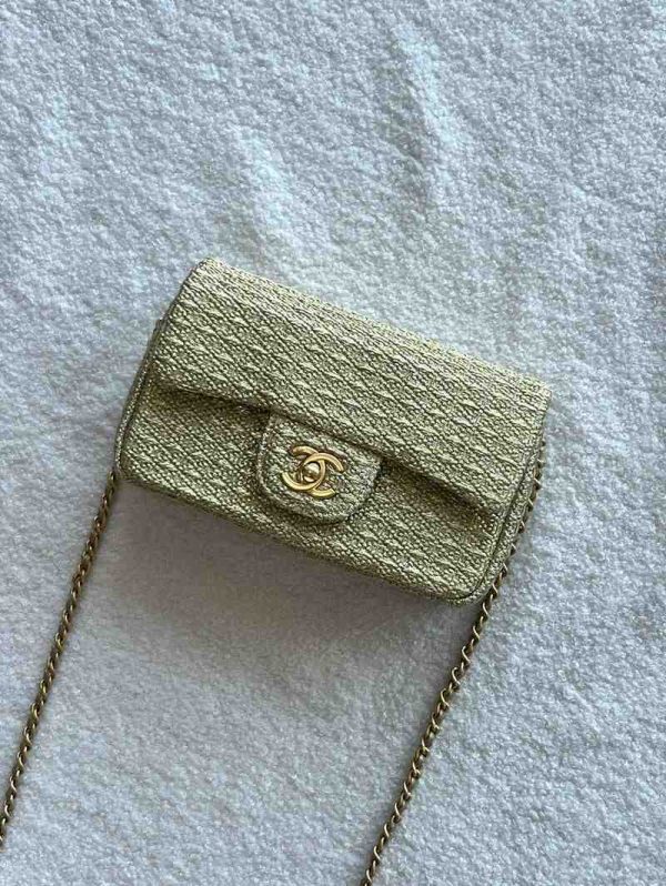 chanel metallic woven fabric double flap bag mint