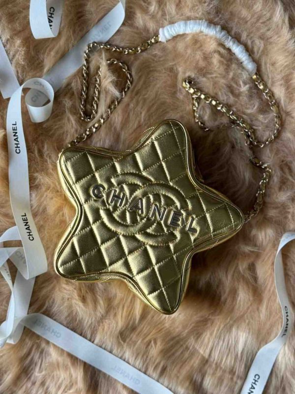 chanel metallic star bag golden