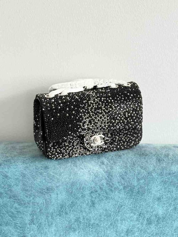 chanel sequin classic flap bag black