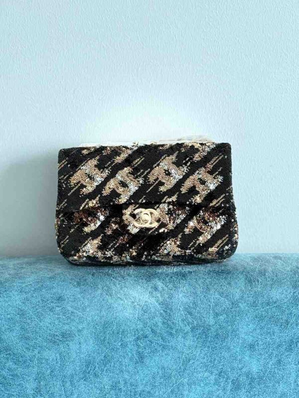 chanel sequin classic flap bag black