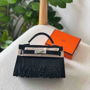 hermes mini kelly pampilles black
