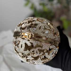 Chanel gold tone crystal sphere minaudiere