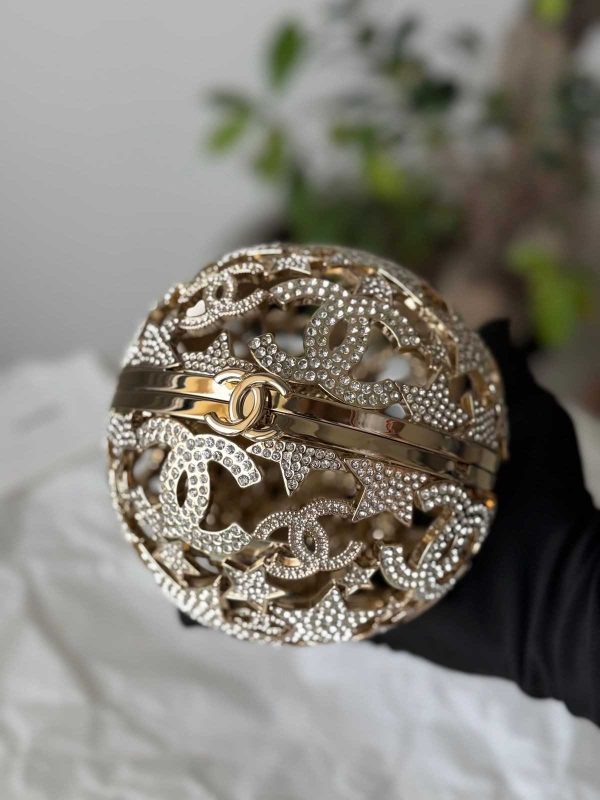 Chanel gold tone crystal sphere minaudiere