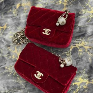 Chanel Red velvet pearl crush flap bag