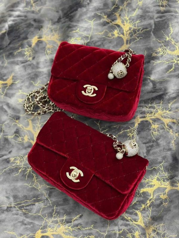 Chanel Red velvet pearl crush flap bag