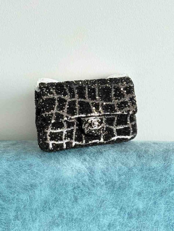 chanel sequin classic flap bag black