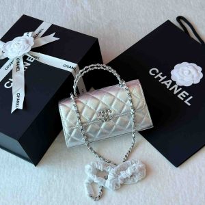 Chanel 23p kelly with chain handle silver white