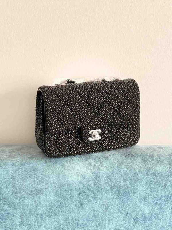 chanel sequin classic flap bag black