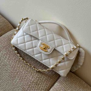 chanel top handle mini flap white