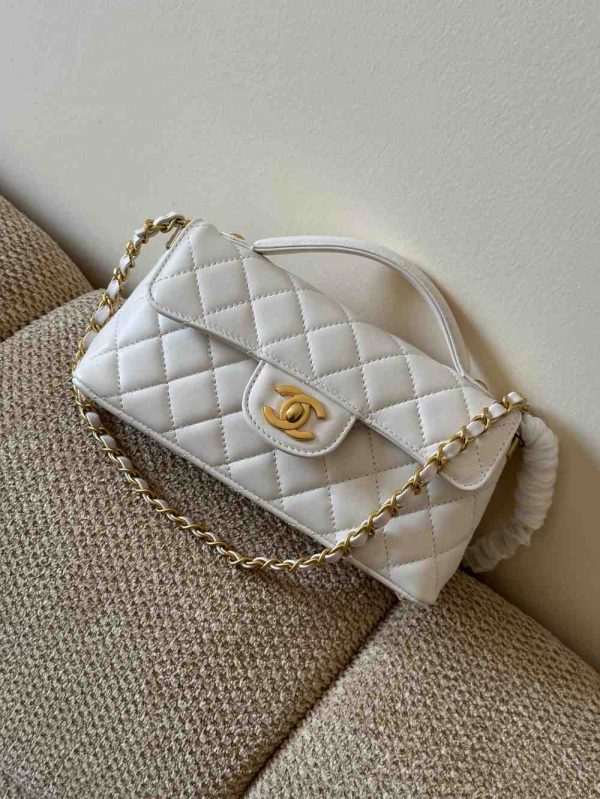 chanel top handle mini flap white