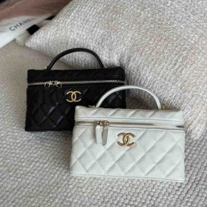 Chanel 25c top handle vanity bag black white
