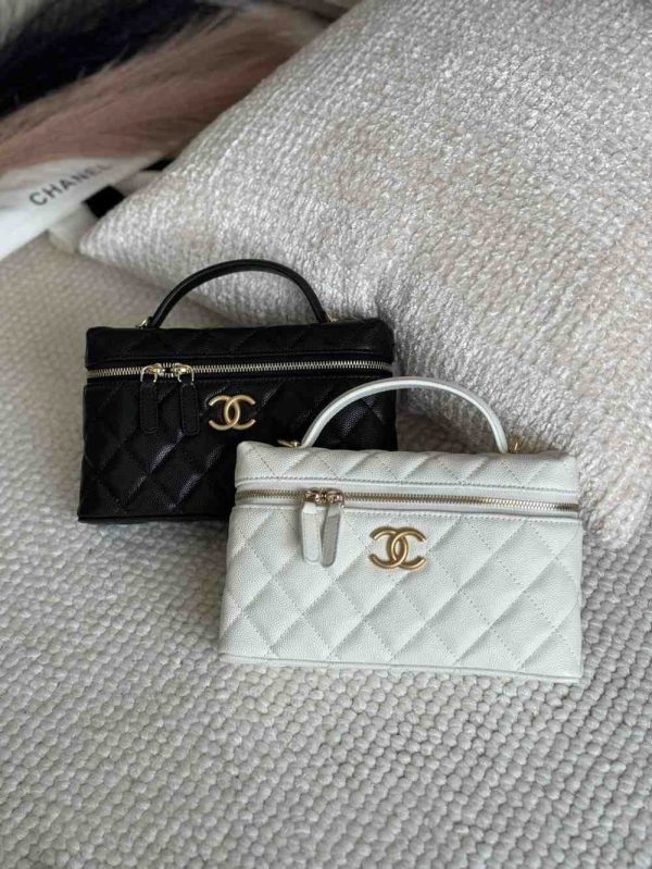 Chanel 25c top handle vanity bag black white
