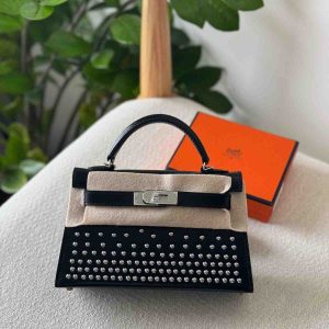 hermes cloute studded mini kelly black