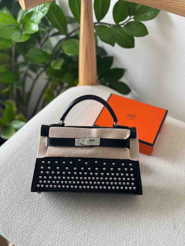 hermes cloute studded mini kelly black