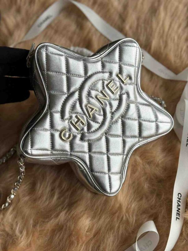 chanel metallic star bag silver