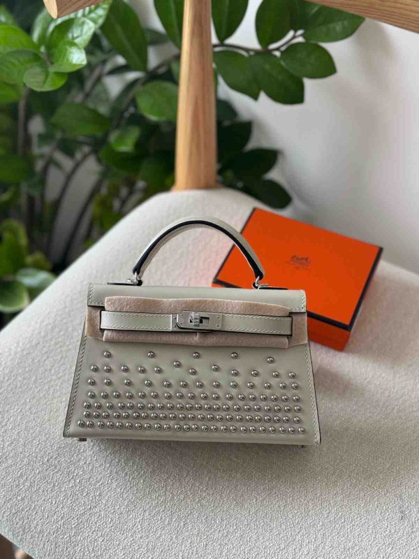 hermes cloute studded mini kelly beige white