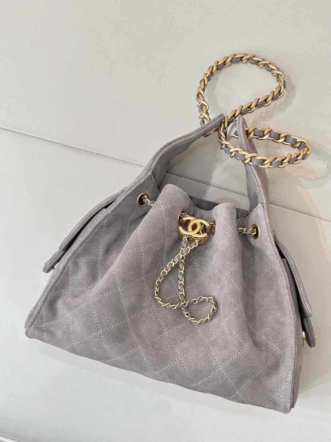 Chanel Small 25 Handbag in Suede Calfskin & Gold Metal