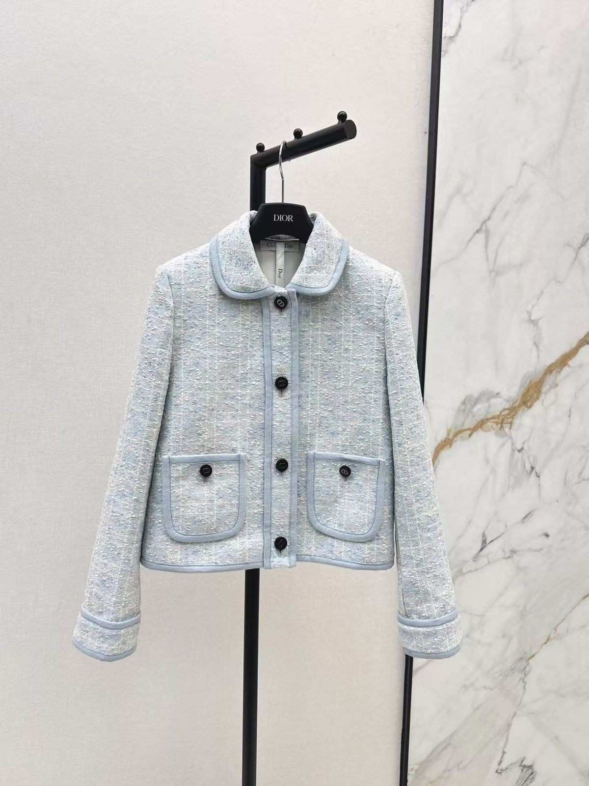 Dior Macrocannage Jacket Cotton Blend Tweed Sweater blue colour