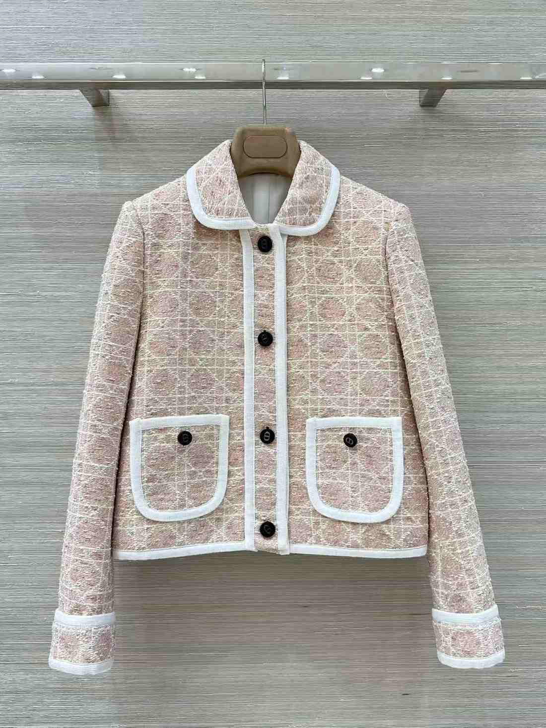 Dior Macrocannage Jacket Cotton Blend Tweed Sweater pink colour