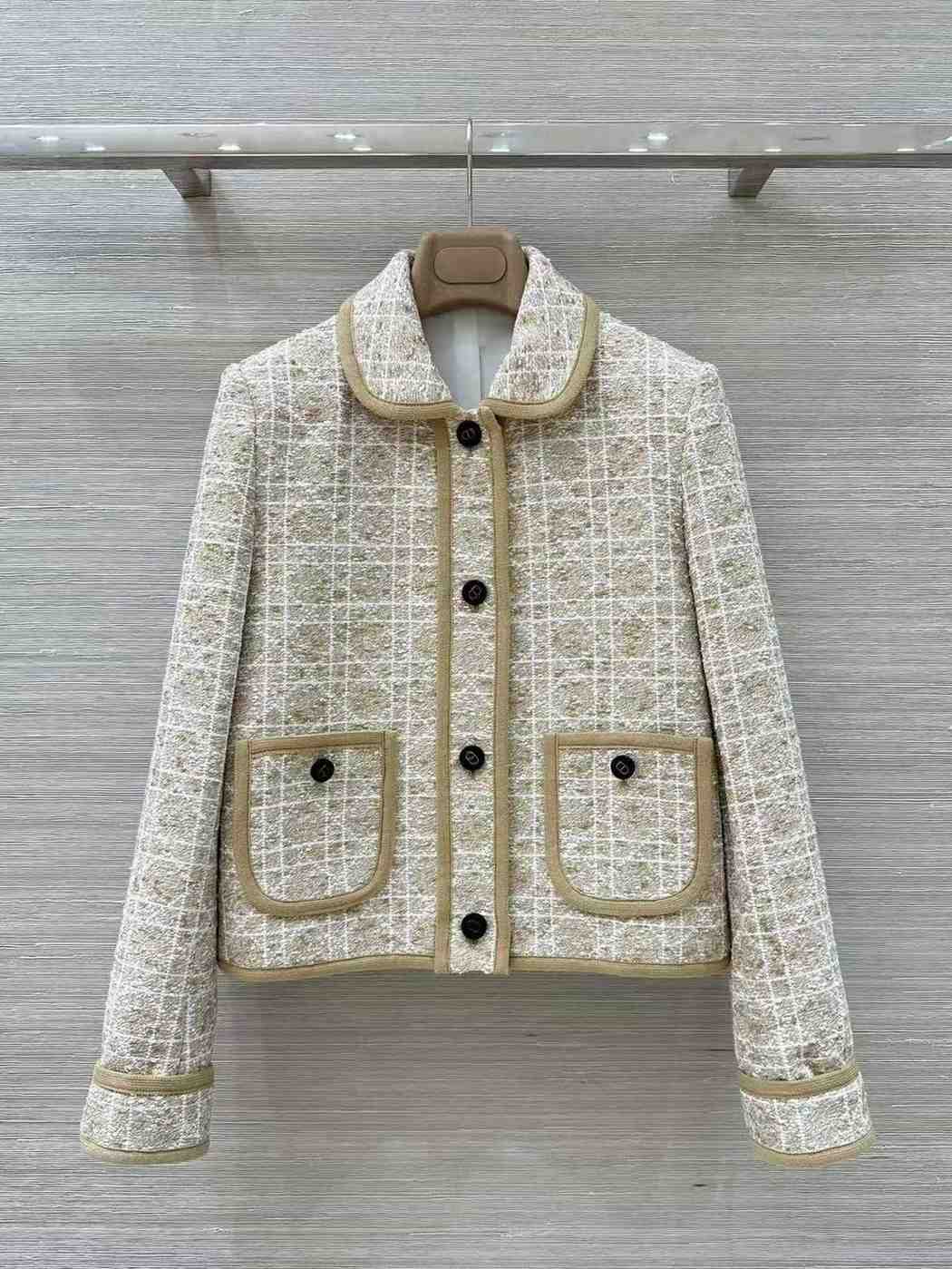 Dior Macrocannage Jacket Cotton Blend Tweed Sweater yellow colour
