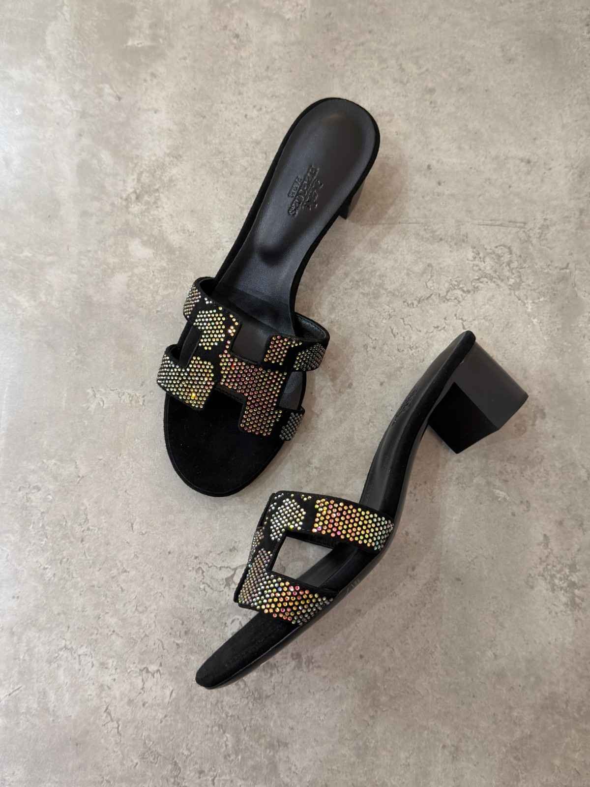 Hermes Rhinestone Motif Oasis H Cut-out Sandal