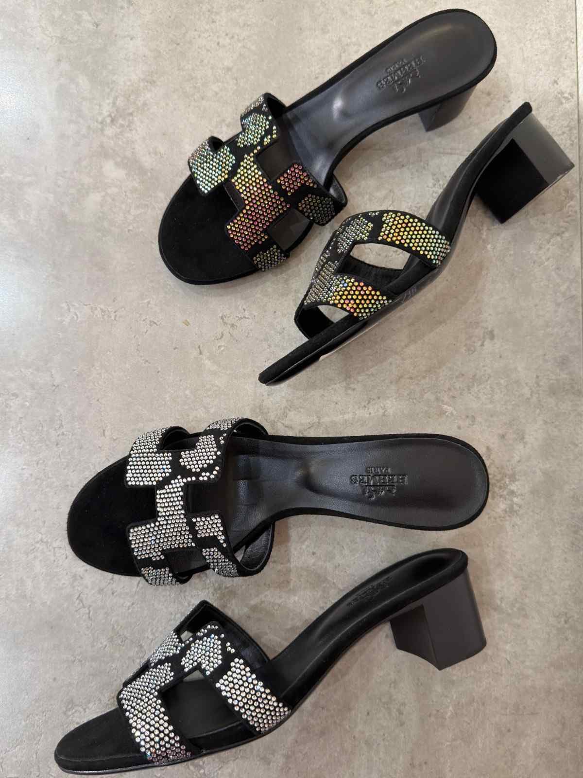 Hermes Rhinestone Motif Oasis H Cut-out Sandal