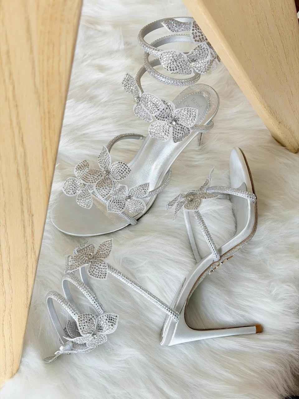 Rene caovilla cleo 105 white floral satin heels