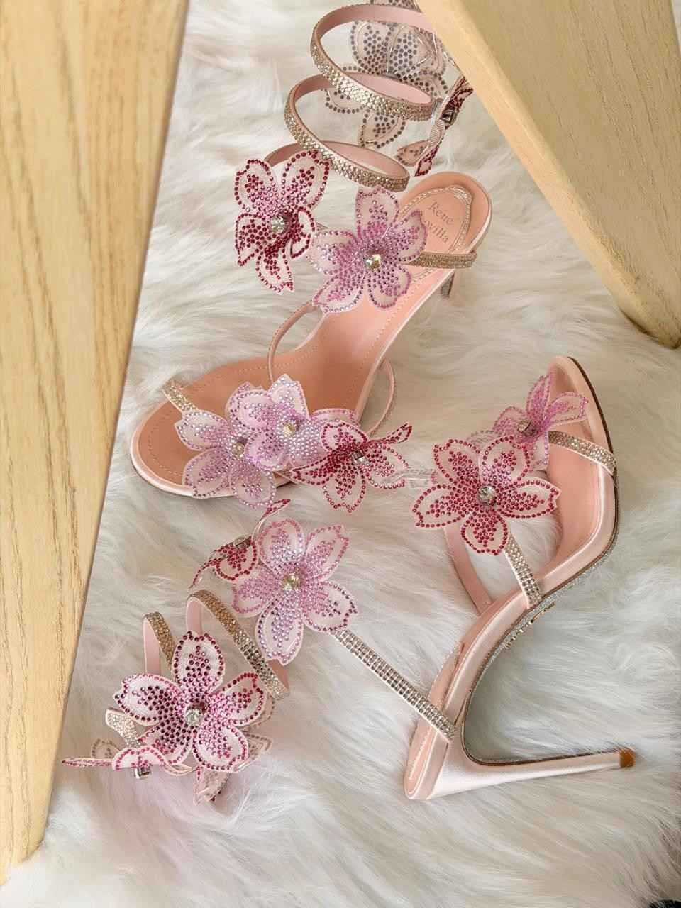Rene caovilla cleo 105 pink floral heels