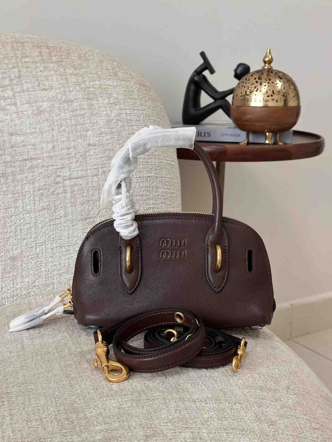 Miu miu mini aventure nappa leather bag dark brown