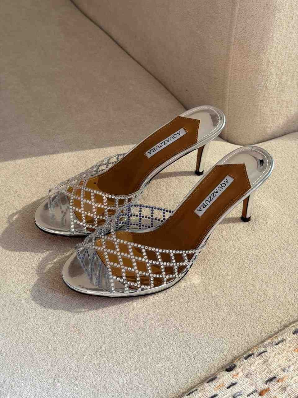 Aquazzura lumiere crystal cutout pvc mules