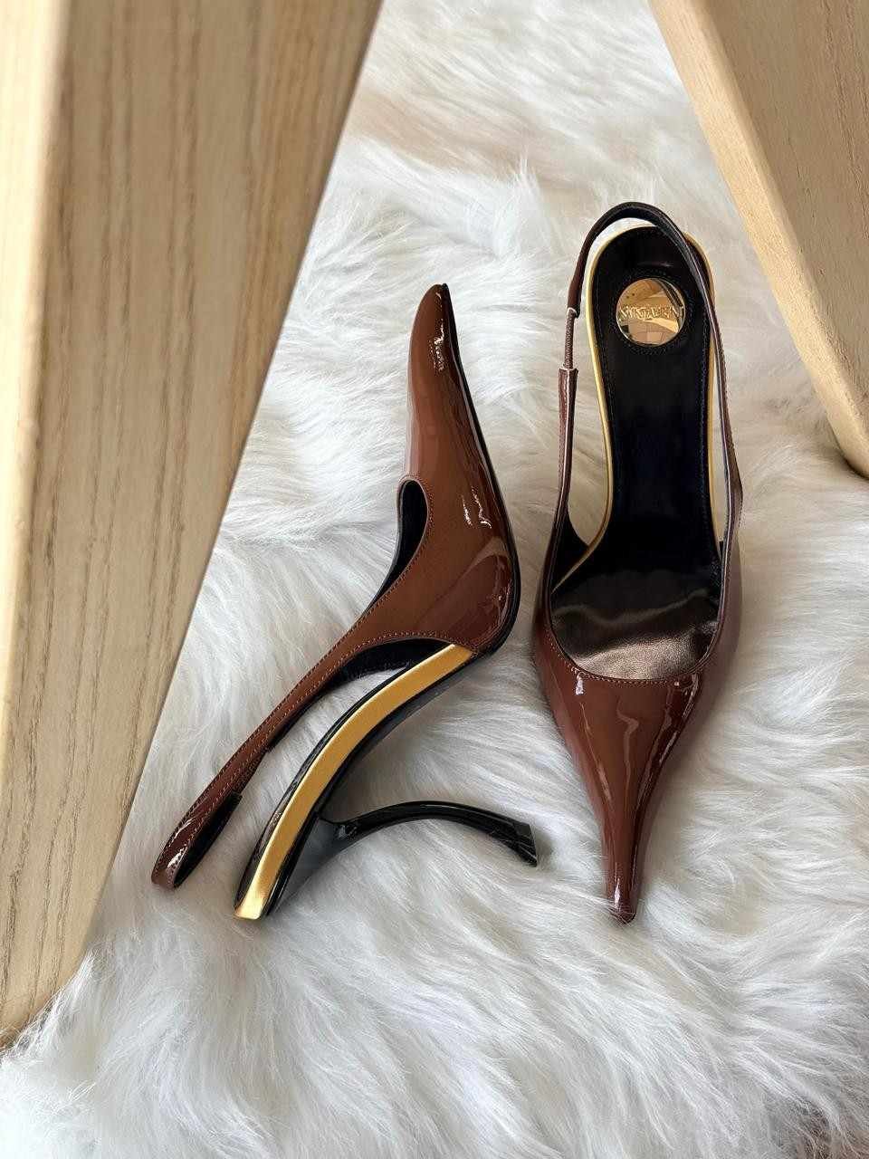 YSL vendome 110 slingback pumps chocolate brown